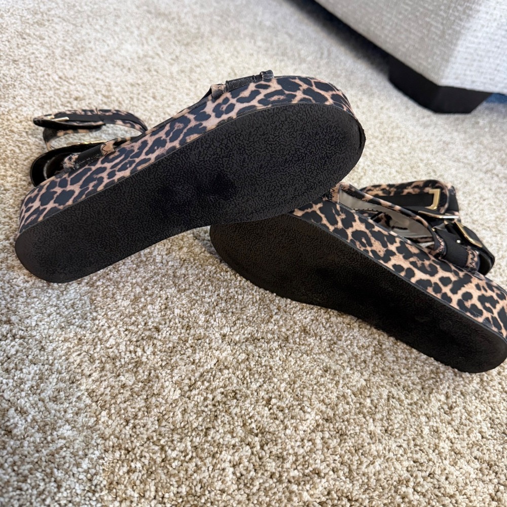 Pazzle Leopard Print Platform Sandals Womens 10 Black Strappy Ankle Strap - Picture 7 of 14